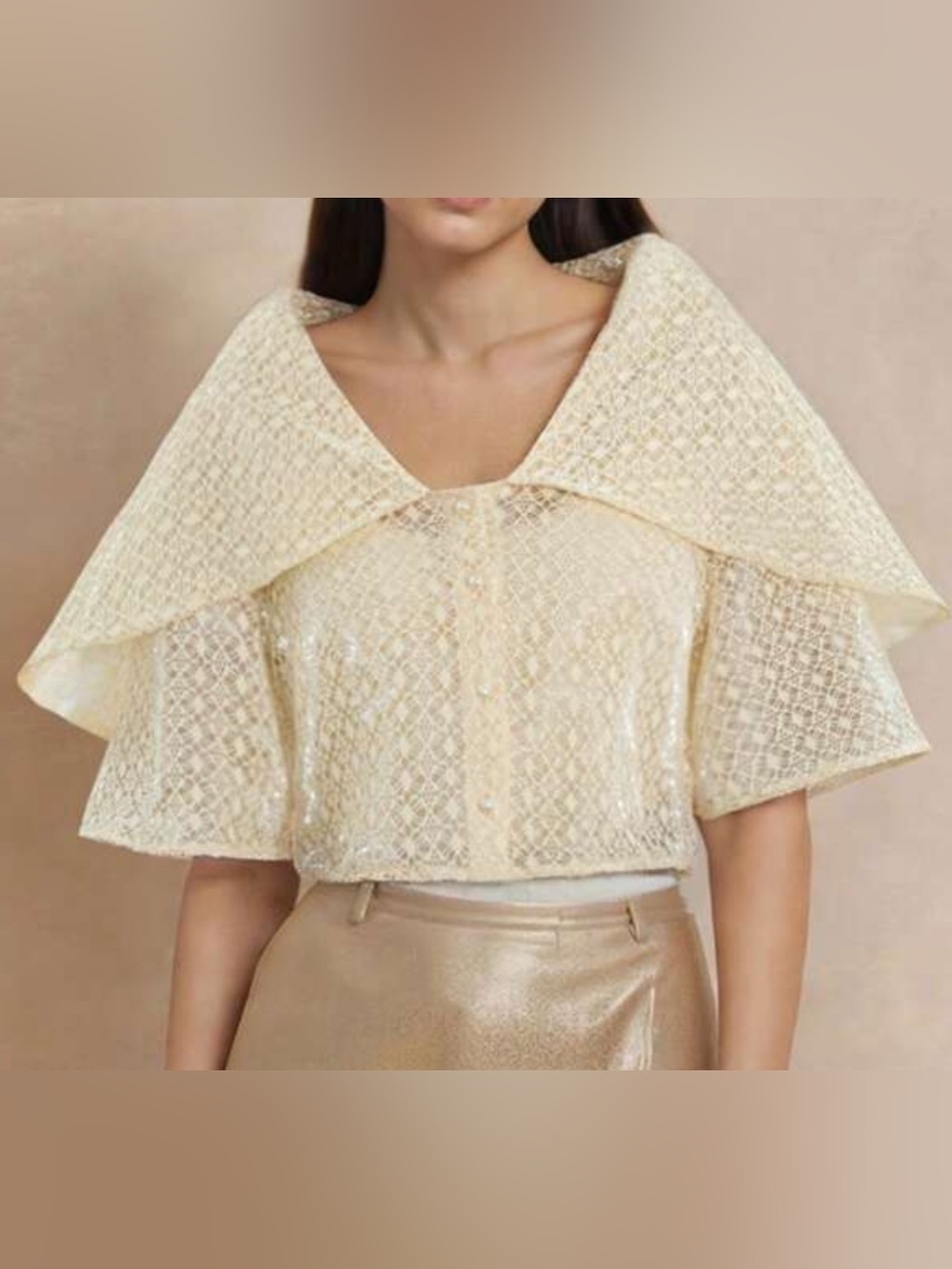 Filipiniana Spanish “Maria Clara” Style Champagne Blouse